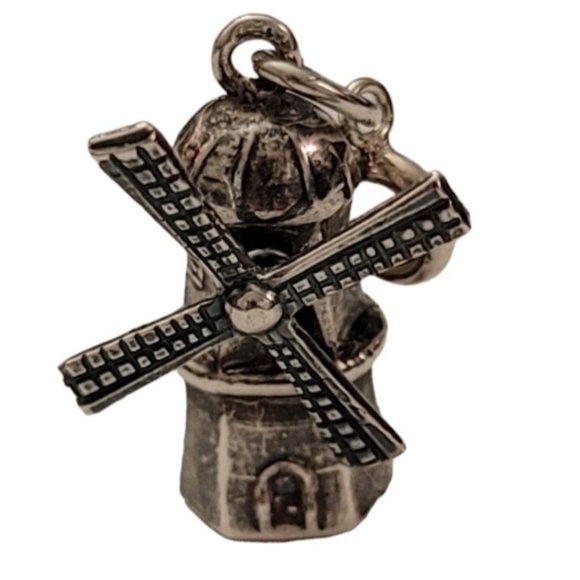 800 Silver Round Spring Clasp Articulated Windmill Charm E328 - Picture 2 of 9